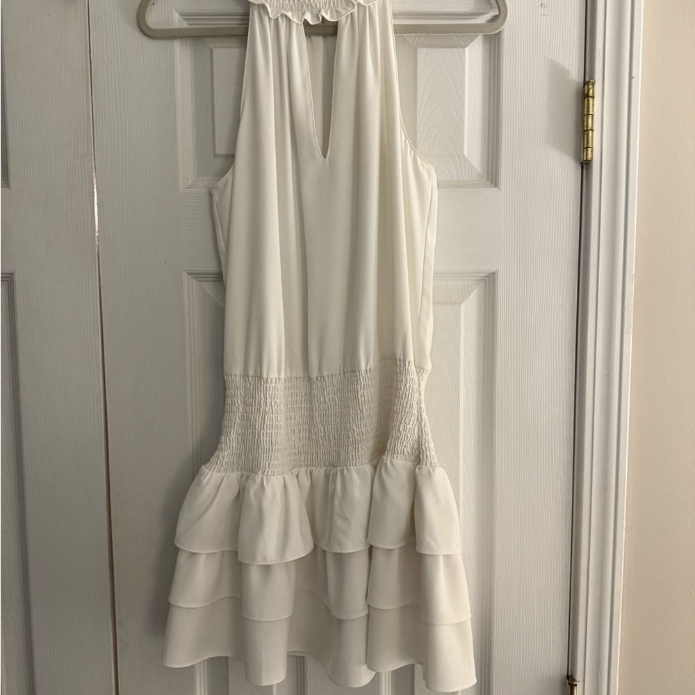 Amanda Uprichard Cream Ruffled Tie Front Mini Dress